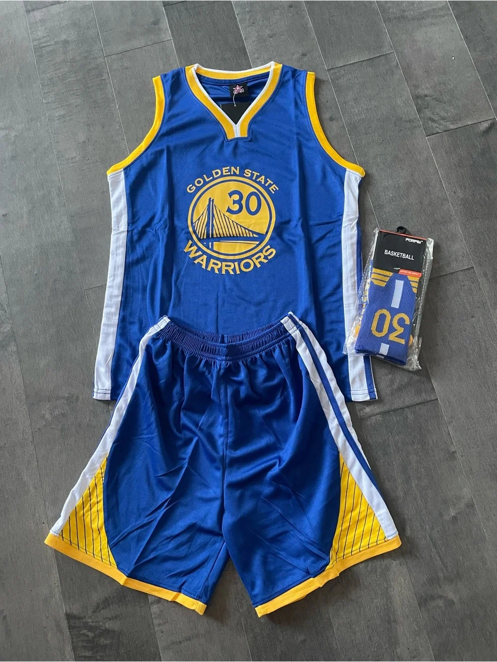 Stephen Curry #30 Blue and Yellow warriors away Basketball Jersey and Shorts Set